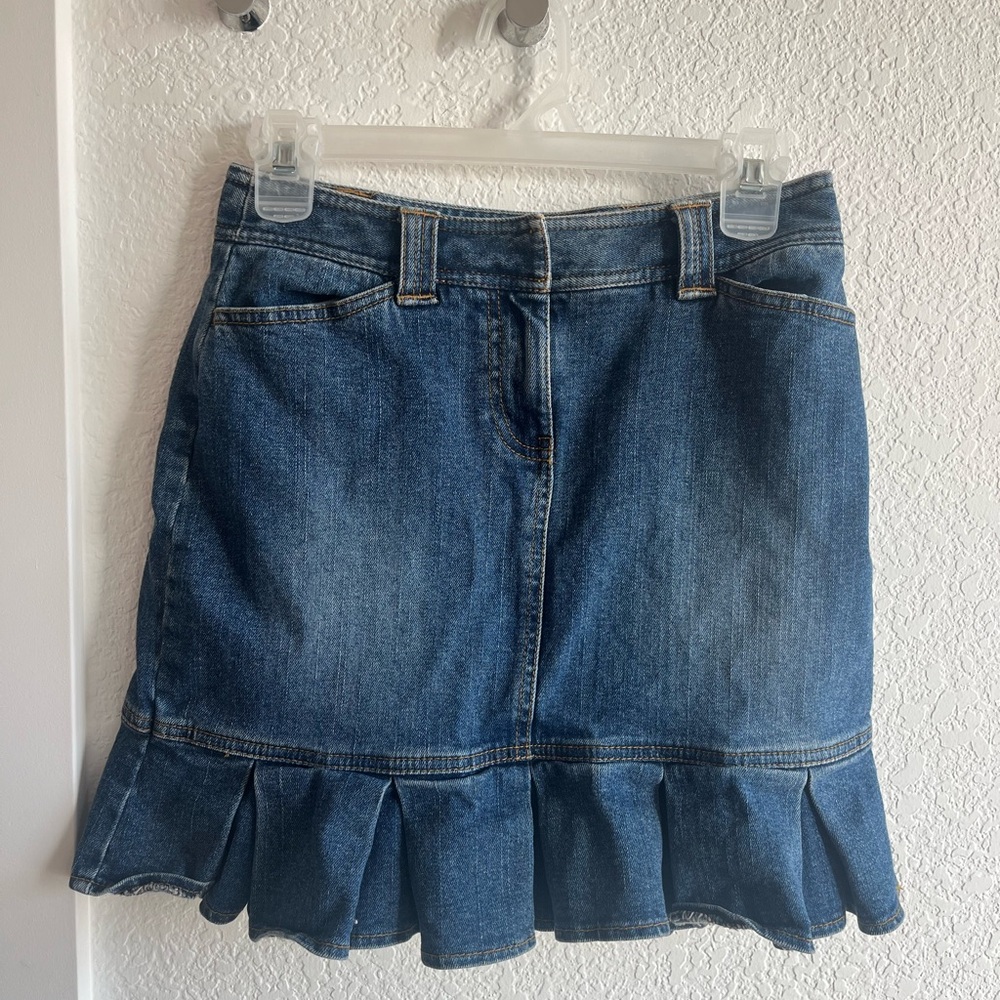 LOFT Dark Blue Denim Mini Skirt with Flounce Hem